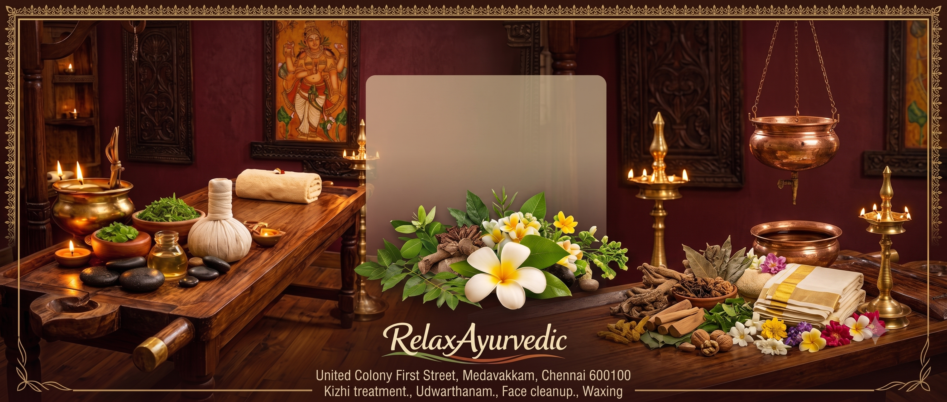 Relax Ayurvedic treatment room in Medavakkam, Chennai
